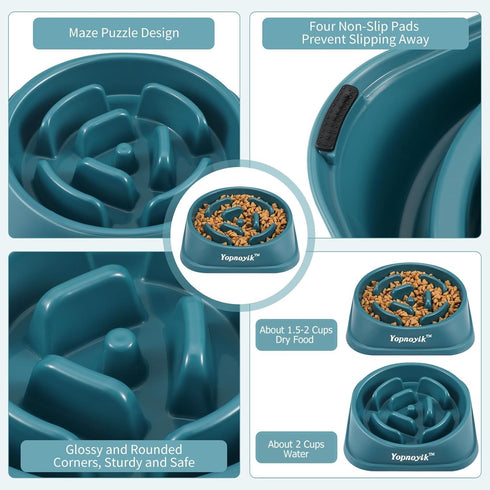 Slow Feeder Dog Bowls, Anti-Slip Maze Puzzle Feeding Bowls for Small and Medium Dogs and Cats (Navy Blue)