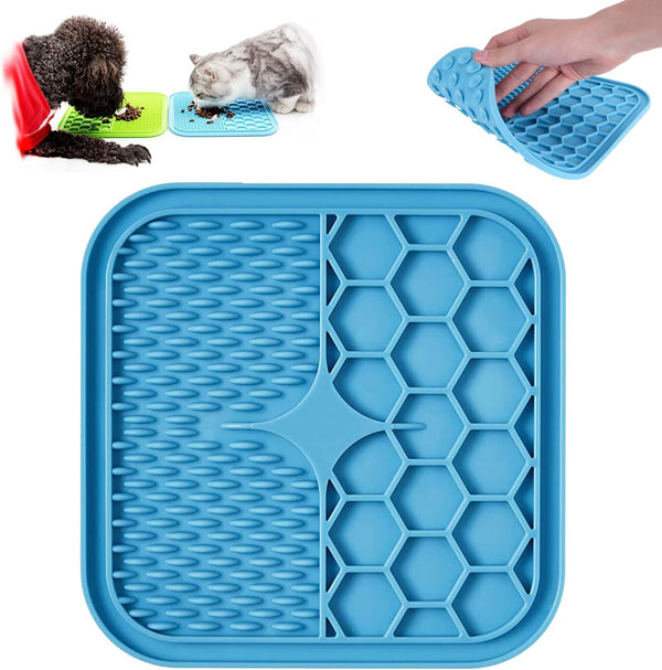 Lick Mat for Dogs, Suction Cup Dog Lick Mat for Anxiety, Slow Feeder Dispensing Treater Lick Pad (Small Blue)
