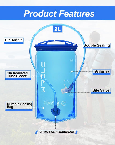 Hydration Bladder, 1L/1.5L/2L/3L Water Reservoir for Hydration Pack, BPA-Free Leakproof for Hiking and Camping