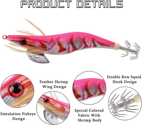 Generic 10Pcs Fishing Lure Squid Jig Hook Wooden Shrimp Artificial Fishing Lures Octopus Cuttlefish Shrimp Hard Fishing