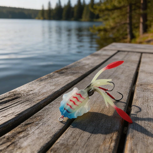 Tuna(A1067) FABULETTA Squid Jig Lures, Soft PVC Rigged Bait with UV Luminous Glow, Multi-Angle Reflection for Saltwater
