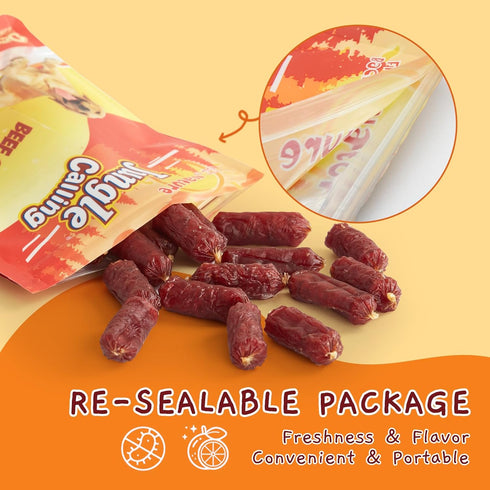 10.6 oz Jungle Calling Soft Beef Sausage Dog Treats, Grain-Free High Protein Tender Beef Jerky, Easy to Chew Training