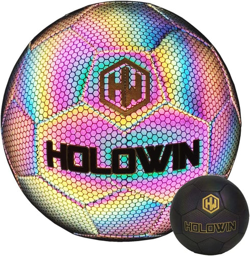HOLOWIN Holographic Luminous Soccer Ball, Size 5 for Night Games & Training, Glowing Reflective Toy Gifts