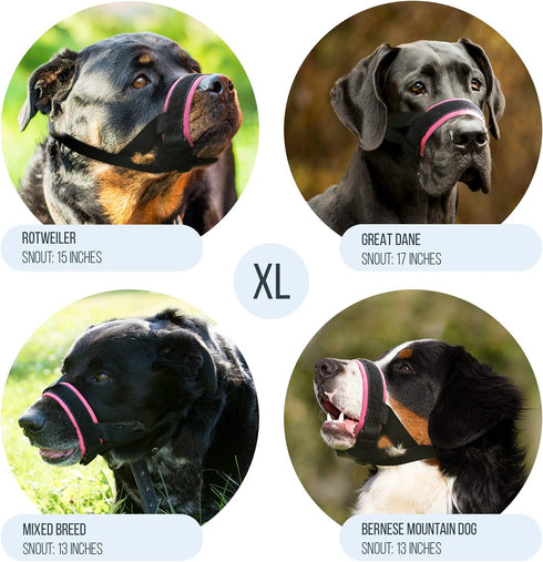 Gentle Muzzle Guard for Dogs - XL Pink, Prevents Biting and Chewing Safely with Soft Neoprene Padding