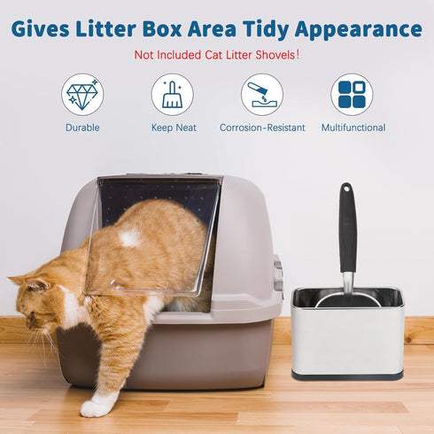FHTONGE Stainless Steel Cat Litter Scoop Holder, Detachable Metal Cat Scooper Caddy, Universal Kitty Pooper Stand Trash