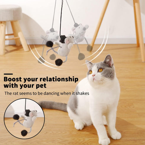 PAZ'S GIFT Cat Wand Toy, Cute Mouse Tease Interactive Indoor Toy for Cats, Fun Kitten Play with Chase Movement