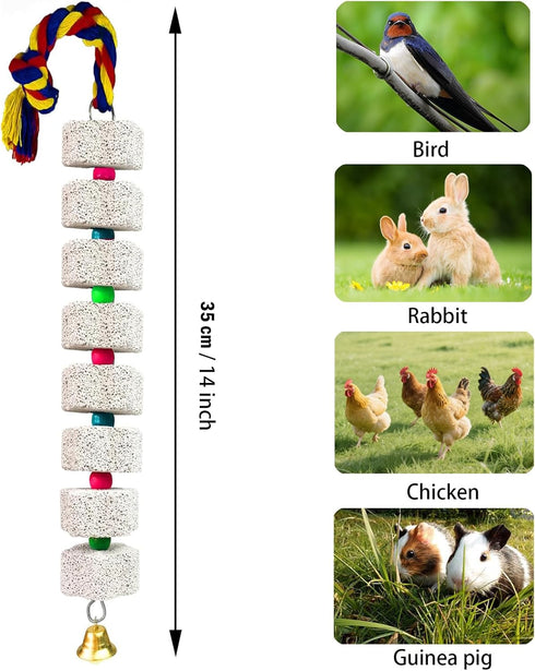 2 Pack Mineral Block Chicken Chewing Toy, KABASI Bird Beak Grinding Calcium Stone with Bells, Chicken Coop Accessories