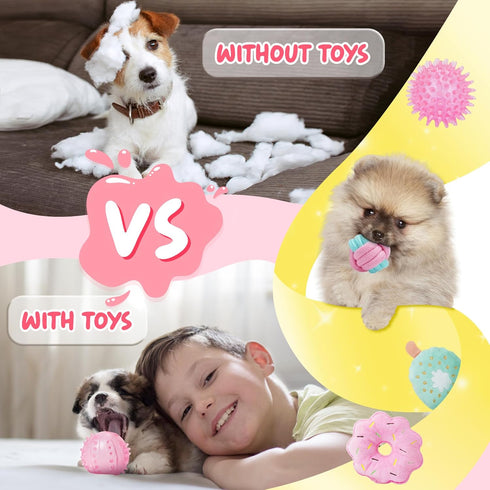 Pink Puppy Toys for Boredom - 23 Pack Chew Toys for Teething, Interactive Toys for Puppies, Cute Small Toys with Treat