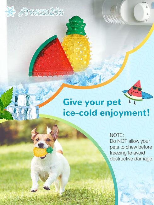 Pawaboo Pet Teether Cooling Chew Toys, Freezable Teething Toy for Puppies, Watermelon and Pineapple