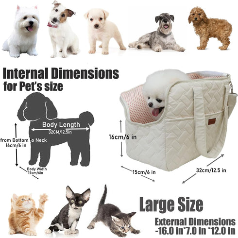 Cat Carrier Small Dog Handbag, Large Cat/Puppy Carrier Bag with Multiple Pockets, Breathable Mesh, Travel Tote (Pink)