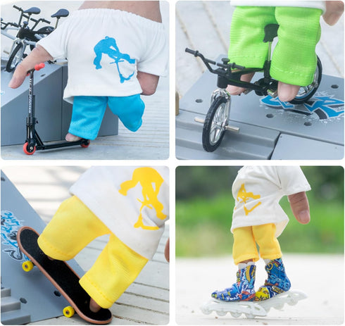 NLAIOUSL Set Interactive Finger Scooter Clothes Stunt Fingertip Pants T-Shirt Toy Skates Scooter Fingerboard