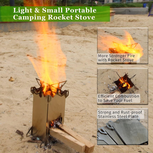 Portable Stainless Steel Backpacking Camping Rocket Stove for Outdoor Cooking, Hiking, Survival, Picnic BBQ