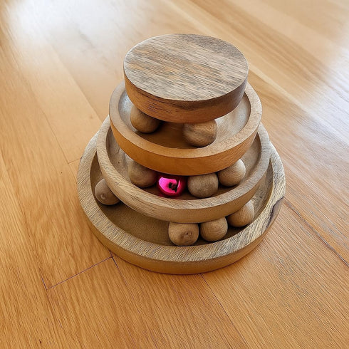 3 8 8 4 Inches Interactive Cat Toy Tower with Balls & Bell Tier Track Ball Toy for Indoor Cats & Kittens Wooden Cat