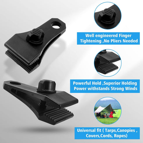 30PCS 100 Swimming Upgrade Large Tarp Clips Heavy Duty Lock Grip Tarp Clamps Thumb Screw Tent Clamps with Pcs Zip Cable