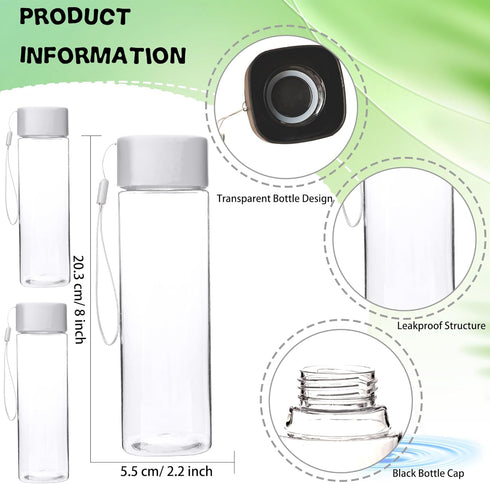 Faytark 16 17 oz Set 2) Pcs Plastic Water Bottle Bulk Leak-Proof Portable Square Drink Water Bottles with Handle Strap