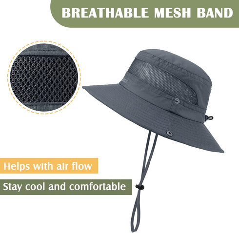 Zando Kids Sun Hat, Outdoor UPF 50+ Boys Fishing Bucket Hat for Hiking, Camping, and Beach