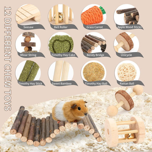 12 Chinchillas, YIXUND Hamster Cage Accessories, Different Chew Toys for Guinea Pig, Gerbils, Mice, Rats, Mouse