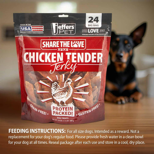 24 oz 1 Pack Jeffers Chicken Jerky Dog Treats Bag | Grain Free High Protein Soft Chewy Pet Snacks | USA Made Natural