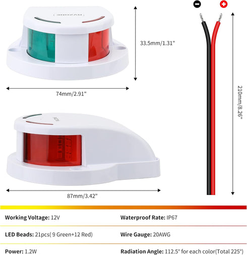 IP67 RVZONE LED Boat Navigation Light Red and Green Marine Navigation Light Led Waterproof Led Boat Lighting for Bow
