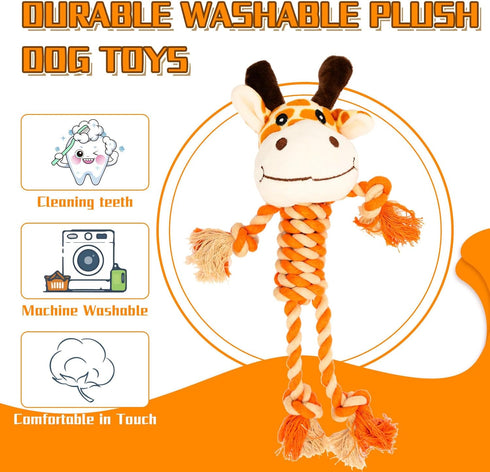Tough Dog Toys for Puppies and Small-Medium Dogs, Plush Stuffed Animals, Tug of War Rope Toys (Giraffe)