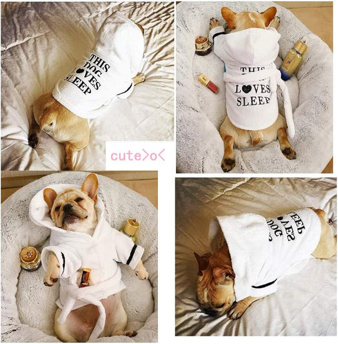 Stock Show Pet Pajama with Hood, Thickened Luxury Soft Cotton Bathrobe, Quick Drying Dog Towel, White, S