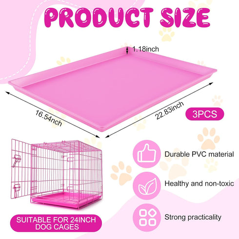 Maxdot 3 24 Inch Pcs Pink Dog Crate Tray Replacement Pan for Crate Home, Pink Dog Ideal for Potty Training Tray Chew