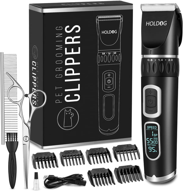 HOLDOG Dog Clippers Professional Heavy Duty Dog Grooming Clipper 3-Speed Low Noise High