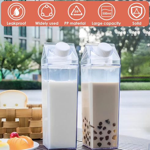 ZJRDYYK 4 17 Oz, PCS Milk Carton Water Bottles Portable Reusable Plastic Milk Bottles, Clear Milk Carton Container