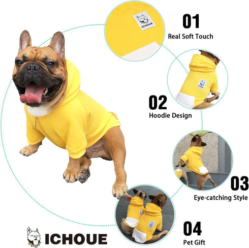 iChoue I am a French Bulldog Clothes Hoodies for Dogs, Puppy Frenchie Pug Sweatshirt, Yellow/Large