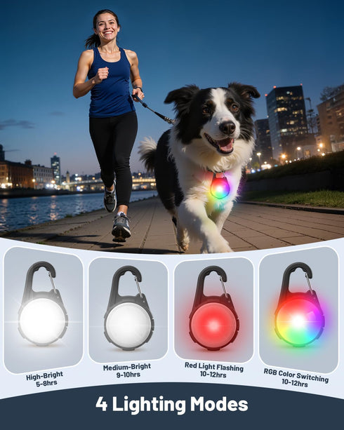 Coolice 2 Packs 4 Dog Lights for Night Walking, LED Collar Light, Modes Light for Walking at Night, Waterproof Dogs