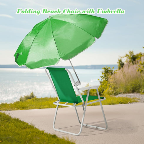 BIVVI 265 lbs 1 Beach Chair with Umbrella for Adults, High Back Folding Camping Armchair Shade Portable Sand Chair