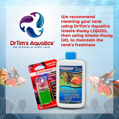 DrTim’s Aquatics Freshwater Waste-Away Gel, Natural Cleaner for Betta Aquariums, 2 Pack Treats 20 gal, Small