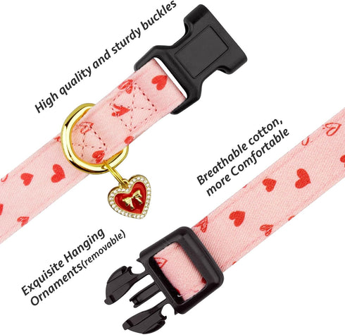 Cotton Handmade Dog Collar, Cute Pink Strawberries with Pendant for Small, Medium, and Large Dogs, Ideal for Girl and