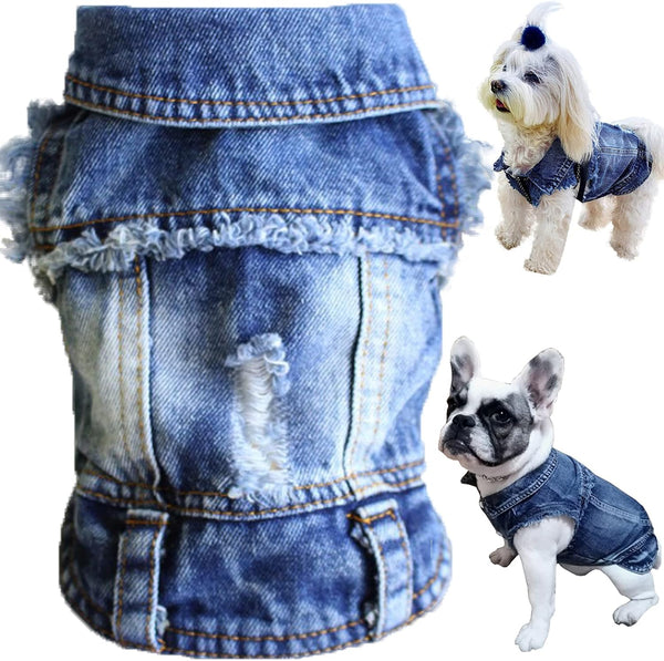 Jean Jacket Blue Denim Lapel Vest Coat, T-Shirt Costume for Small Medium Dogs Cats, Cute Puppy Clothes (XL, Blue)