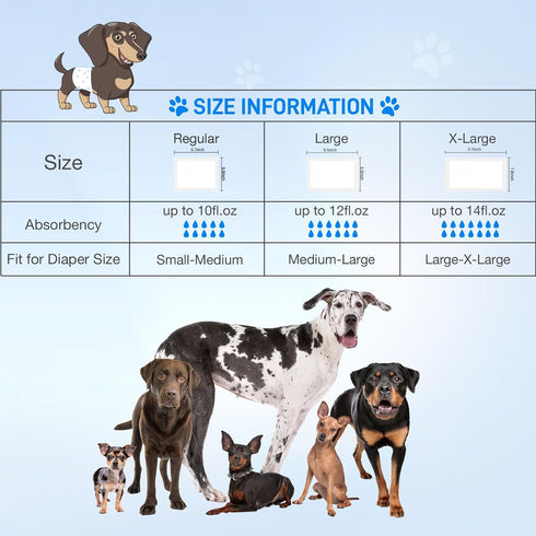 100ct S-100ct) Dog Diaper Liners Super Absorption Disposable Dog Diaper Booster Pads Leak-Proof for Female and Male Fit