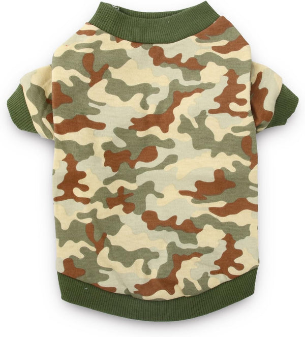 DroolingDog Small Puppy Boy Dog Clothes, Camo Shirts, Camouflage Green Tee Shirts for Small Dogs, Size Small