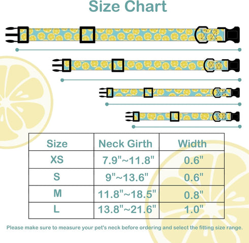 Faygarsle Cute Dog Collar with Lemon Design, Soft Fancy Pet Collar for Small Medium Large Dogs, Ideal Yellow Green M