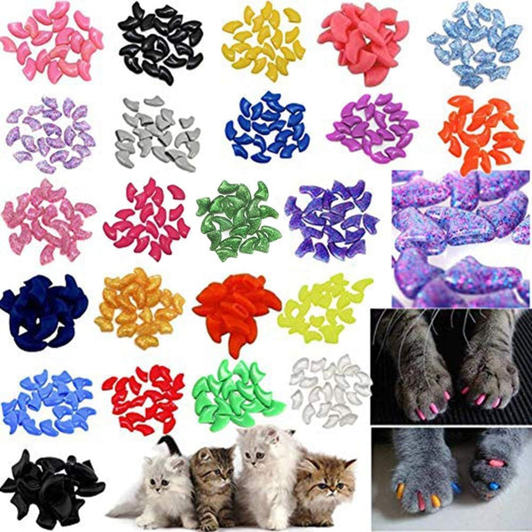 140pcs Cat Nail Caps - Kitten Caps 4 Glitter Colors + Colorful Cat Nails Caps Covers + Adhesive Glue
