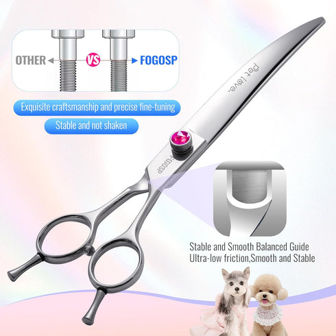 Curved Scissors for Dog Grooming, 7 inch 30° Downward Professional Shears for Poodle Pet Cat Face, Japan 440C Stainless