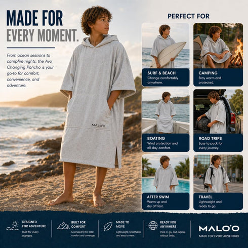 Swimming, 4 2 Maloo AVO Changing Poncho Microfiber Surf Poncho with Hood & Pocket, Quick-Dry Towel Robe for Surfing