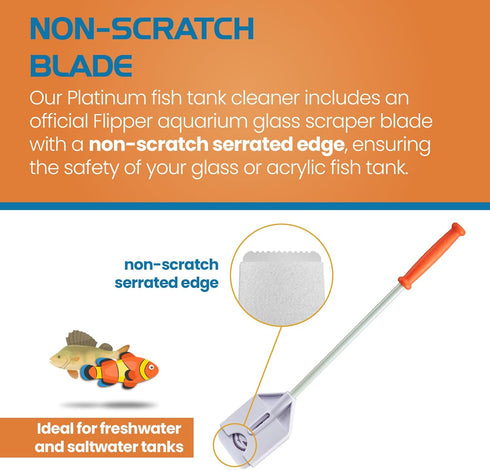 FL!PPER Platinum Aquarium Algae Scraper (12", Nano) - Glass Cleaner Tool with Serrated Blade for Fish Tanks