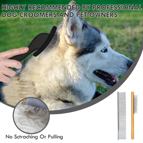 Dog Slicker Brush, Long Pin Grooming Brush for Medium or Long Haired Dogs, Removes Loose Hair, Tangles, Black