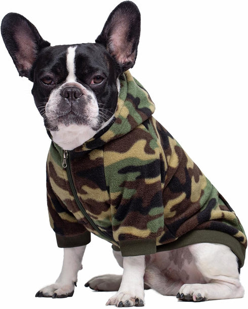 Camo French Bulldog Clothes Dog Hoodie Sweatshirts with Pockets for Small Dogs, Puppy, Chihuahua, Fleece Dog Sweaters