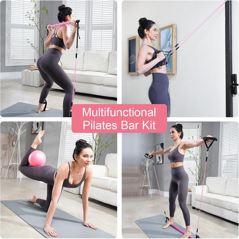 Pilates Bar Kit with Resistance Bands, Multifunctional Bar with 3 Set Exercise Bands for Home Gym Yoga