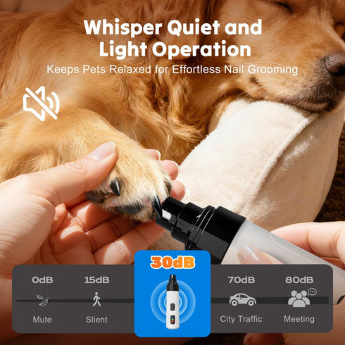 Trimmer Silent Dog Nail Grinder, Whisper Quiet Claw for Sensitive Pets, Safe & Stress-Free Nail Grooming for Dogs