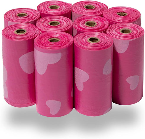 Best Pet Supplies Dog Poop Bags (150 Bags) for Waste Cleanup, Leak Proof, Pink Heart