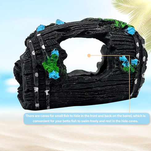 1pcs Aquarium Decorations——Resin Broken Barrel Fish Tank Ornament, Fish Tank Decorations for Fish Cave Hide Hut(Black) by NGeGe