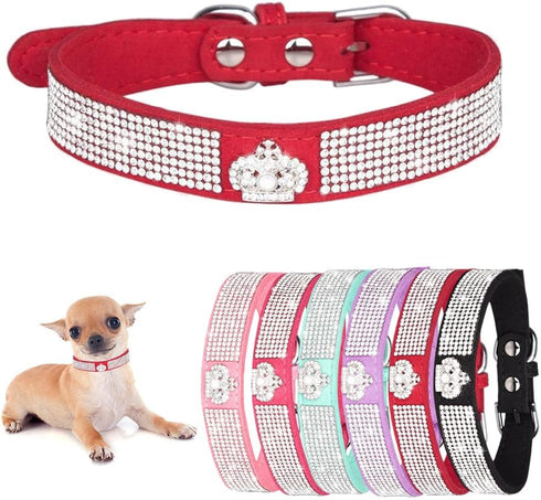 Crown Bling Small Dog Collar for Female Dogs, Cute Rhinestone Dazzling Crystal Diamond for XXS XS Small Medium Large