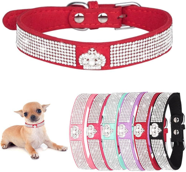 Crown Bling Small Dog Collar for Female Dogs, Cute Rhinestone Dazzling Crystal Diamond for XXS XS Small Medium Large
