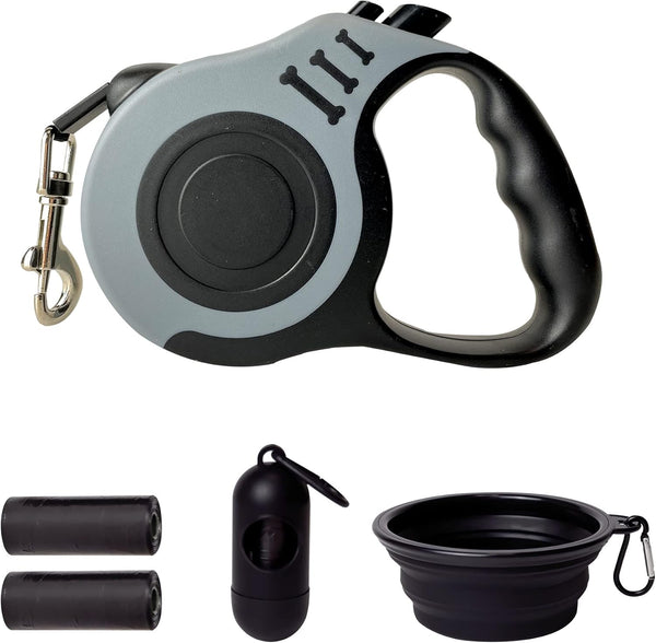 Retractable Dog Leash, Automatic Telescopic 10/16 FT Tape with Folding Bowl, Dispenser, Rubbish Bags